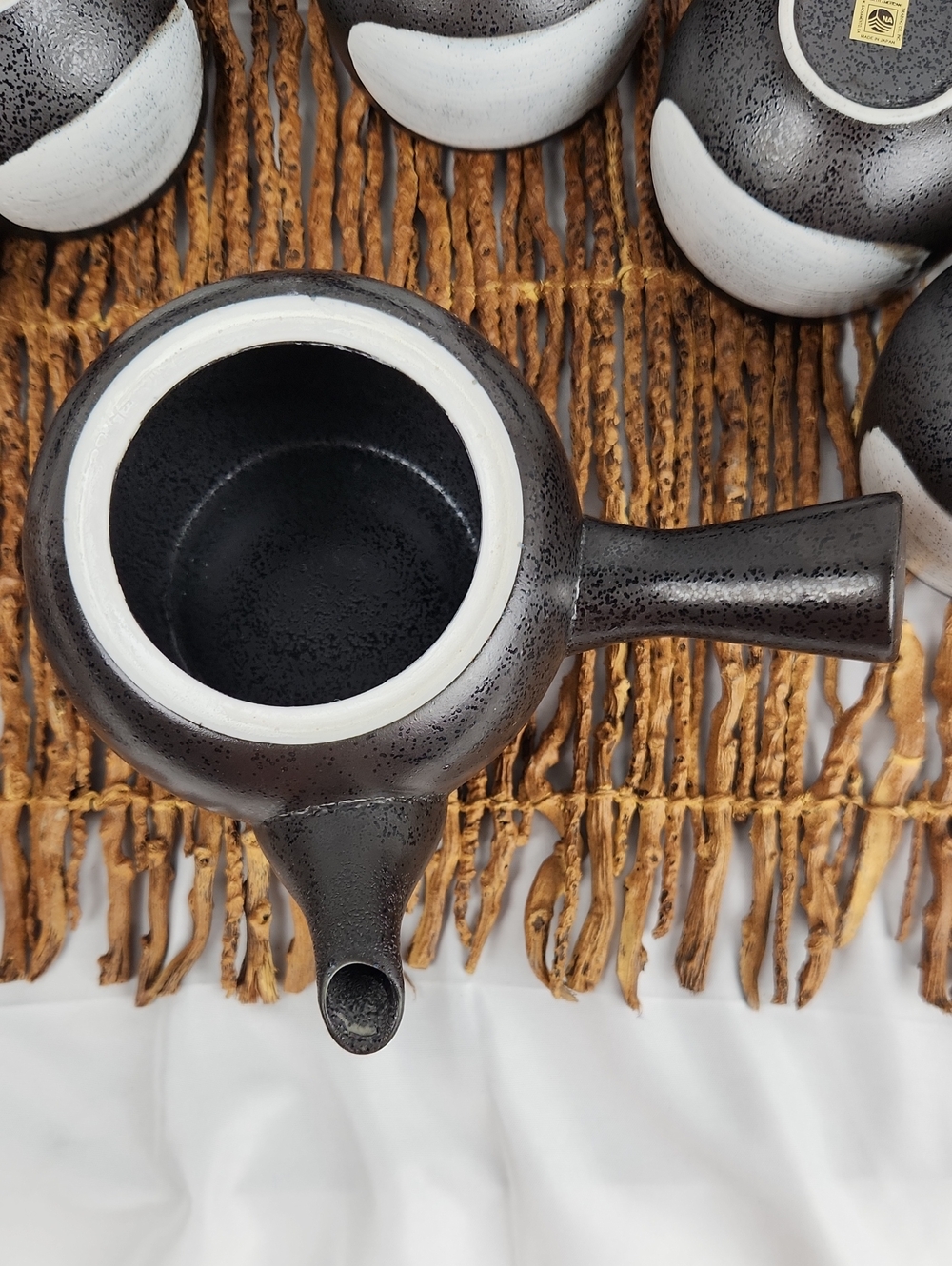 New Japanese Kyusu Tea Pot + 5 Tea Cups Matte Black Unused - Picture 5 of 11